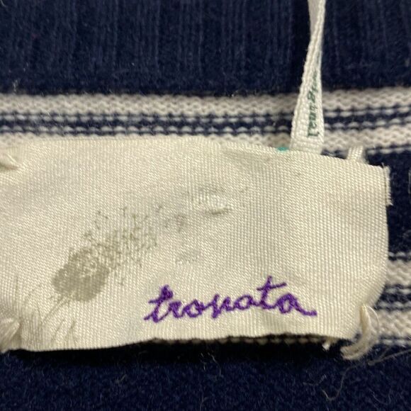 Anthropologie‎ TROVATA Montecito Cashmere Cotton Stripe Sweater Cream/Navy Sz M - Picture 9 of 11